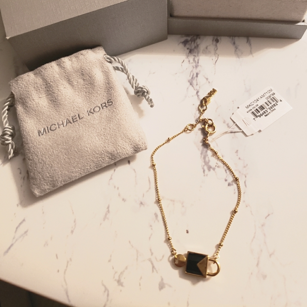 Michael Kors Ladies 14K Gold Plated Black Onyx Pad